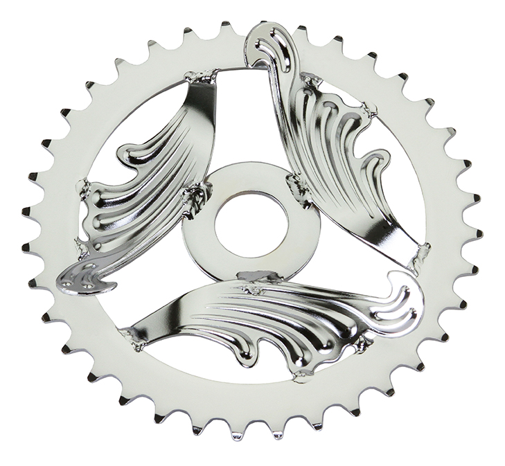 36T Lowrider 3D Wing Steel Chainring 1/2 x 1/8 Chrome