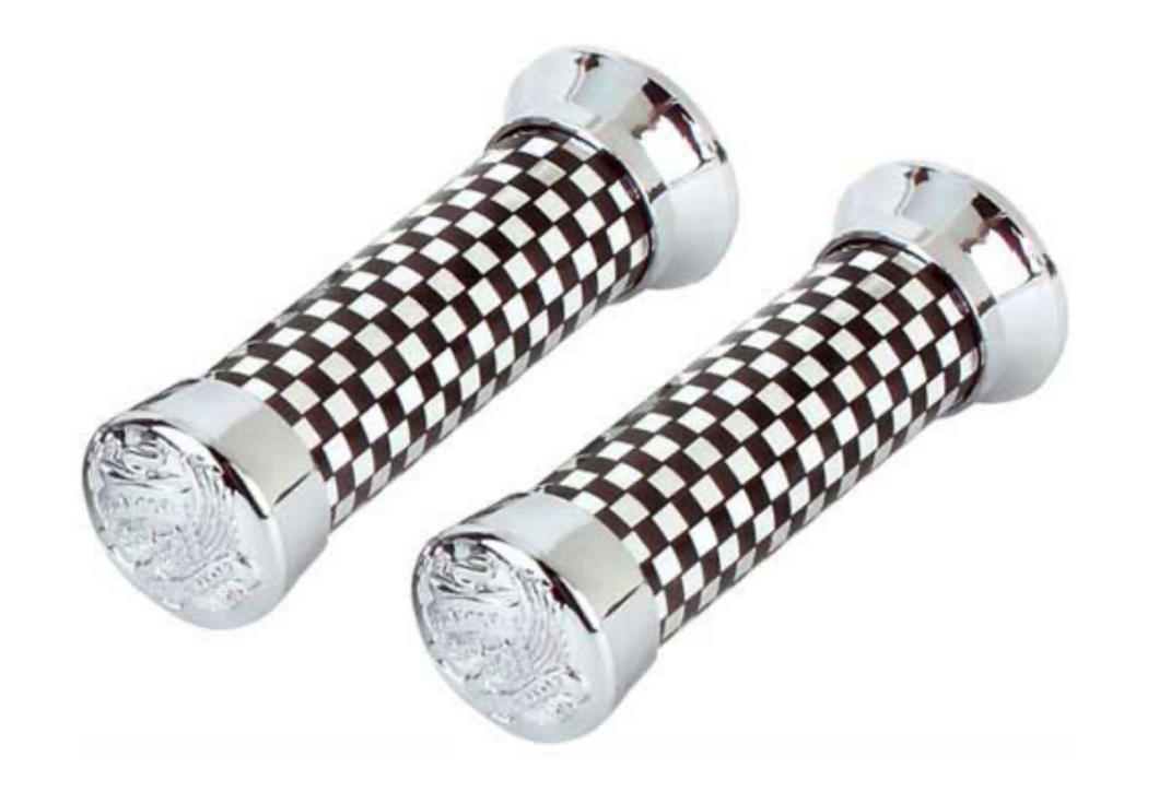 Alloy Checker Chrome Handlebar Grips with Eagle End Caps